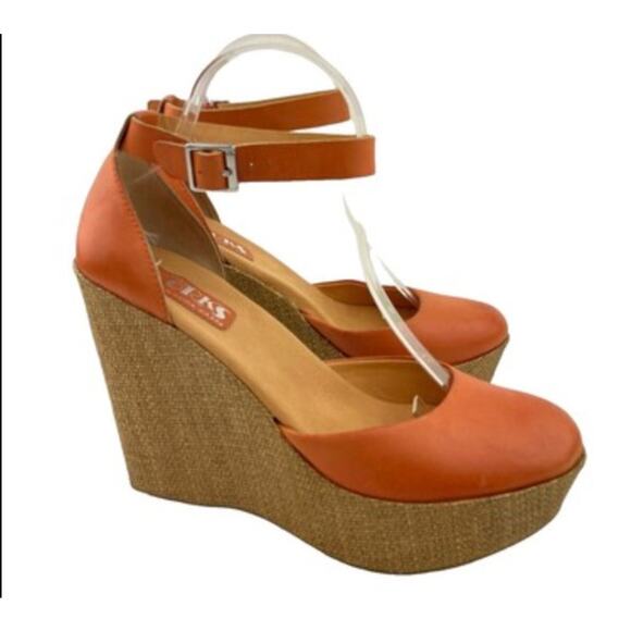 Korks by Kork-Ease Brown Leather Wedge Sandals 10 - Picture 1 of 5